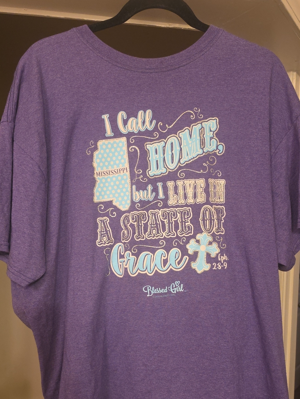 Fruit of the Loom Purple Tee with Blue and White Script